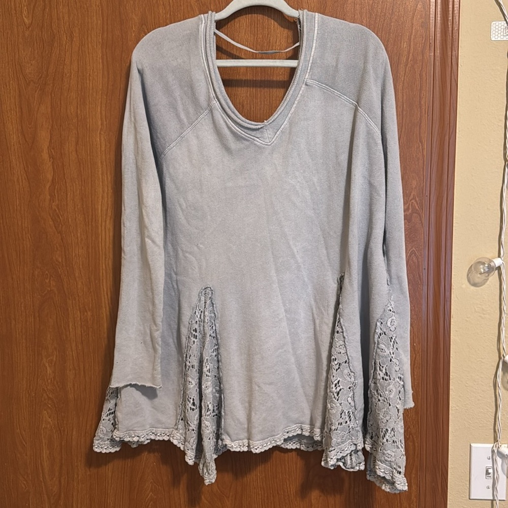 Lace Trim Light Blue Top
